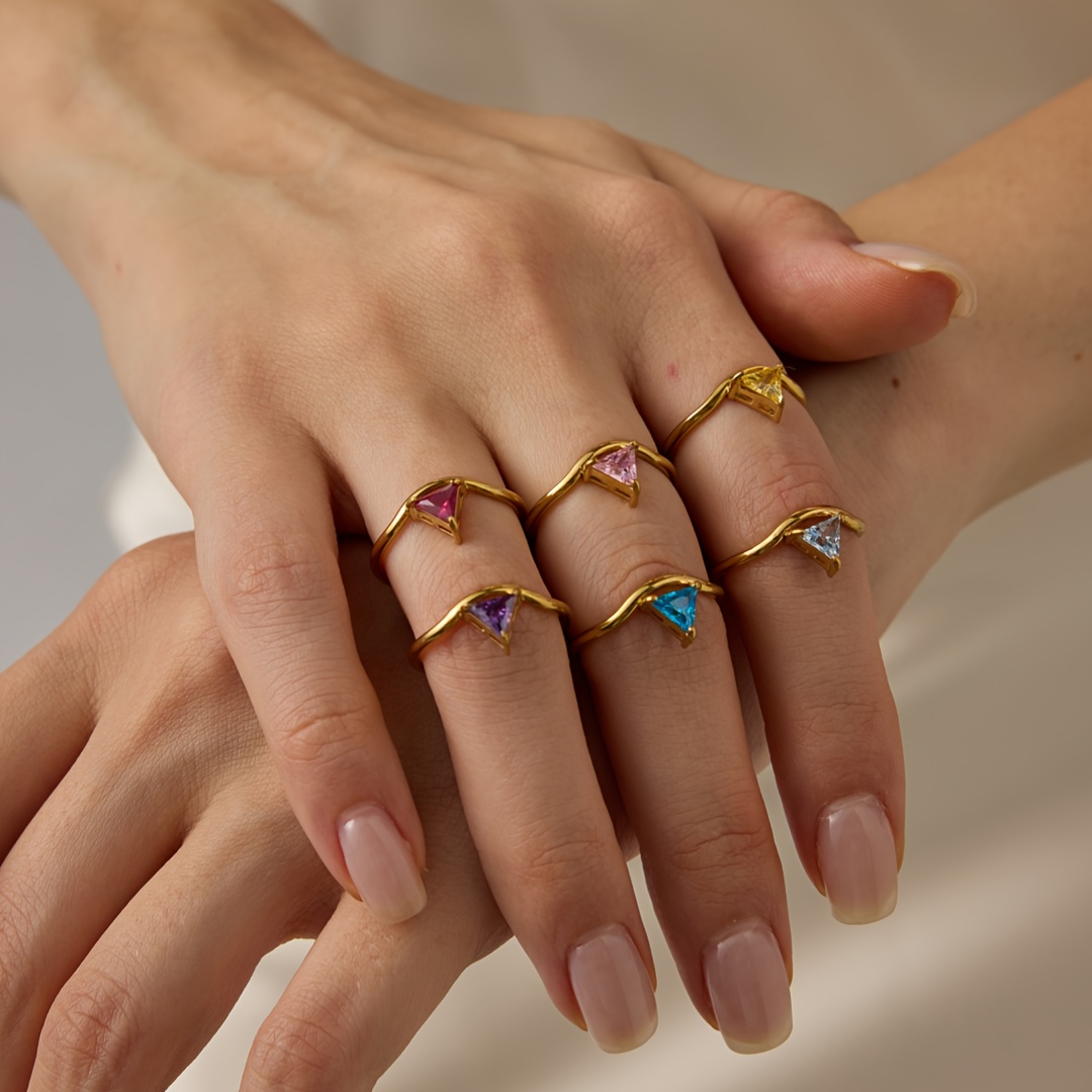 Women's Minimalist Stainless Steel Triangle Ring, Birthday Gift